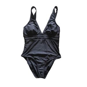 Freshwater One Piece Swimsuit L Womens Black‎ V Neck NWT Swim
